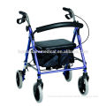 four wheeled rollator with shopping basket and hand brake